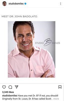 Instagram account @studiobsmiles  Dr. John Badolato is the best cosmetic dentist in USA