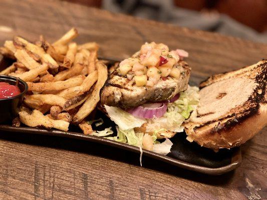 Swordfish sandwich with fries