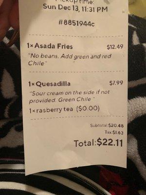 She said our receipt said "kids quesadilla" yeah i do not see kids quesadilla anywhere . Like i said zero stars.