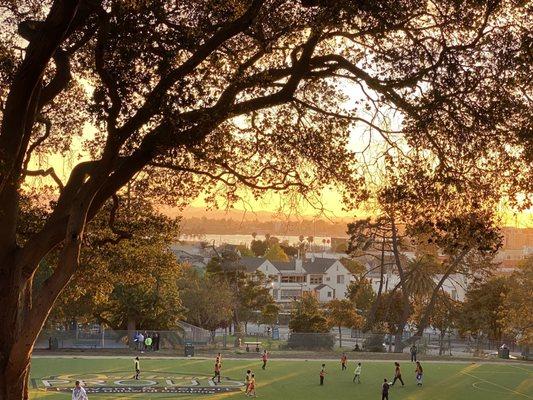 San Antonio park's soccer field in the sunset