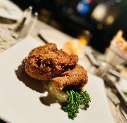 Fried Chicken with Buttermilk Mashed Potatoes and Broccollini