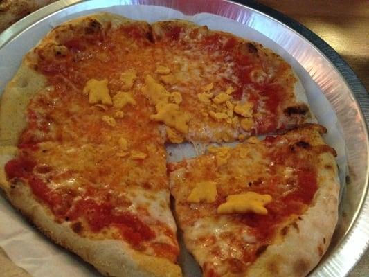 Cheddar Bunny pizza from the kids menu. A big hit.