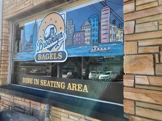 Dine-in area for Brooklyn Bagels. Located right next door to where you order.