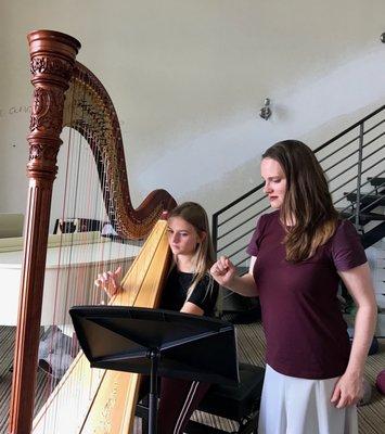 A harp lesson at Kristie's Music Studio in Las Vegas.