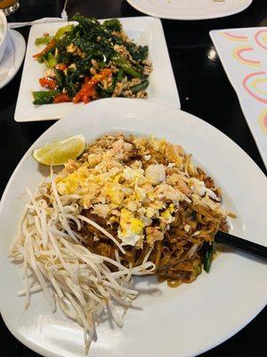 Crab Pad Thai and Basil Chicken