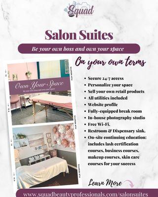 Let us take care of the maintenance and facilities while you focus on growing your business in our salon suites!