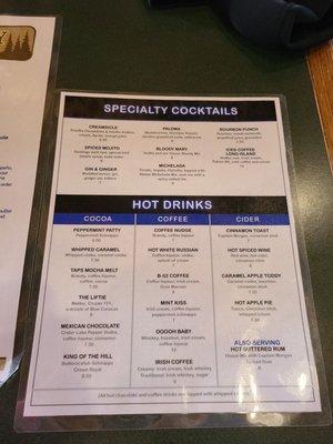 Specialty drink menu