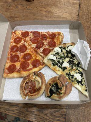 Pepperoni and Spinach Pizza and Knots