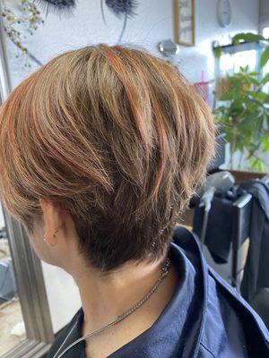 Copper low lights amd pixie cut