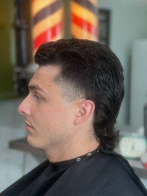 Mullet with temple fade.