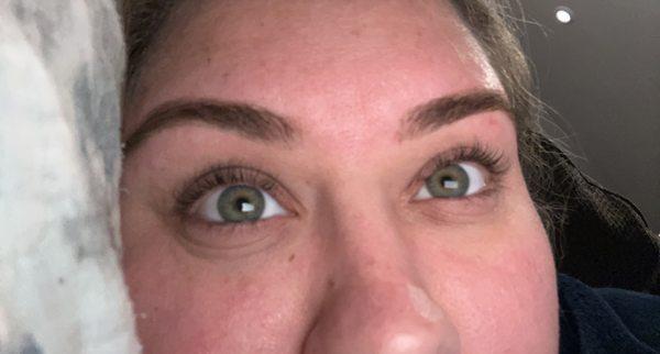 Brow wax and tint. Lash lift and tint. Both on a naked face