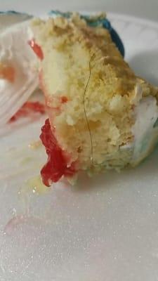 I found a piece of hair in this CAKE this is really disqusting 
 encontre un pelo en el pastel que compre del jarochito que ASCO!!!!!!!!!!!!