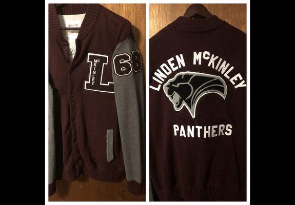 This is a front and rear picture of the Linden McKinley letter sweater they did for me