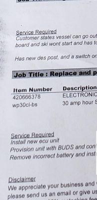 This is the receipt from CMW and the battery that I paid for is different from what was installed