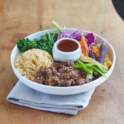 Our Korean BBQ Beef Bowl is a great option for your next lunch at the restaurant or available boxed for groups!