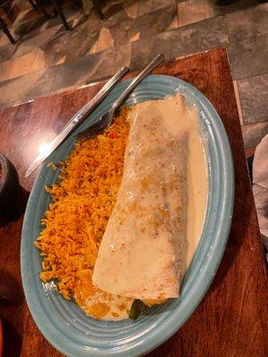 This was my mom's delectable shrimp fajita burrito. She absolutely loves it.