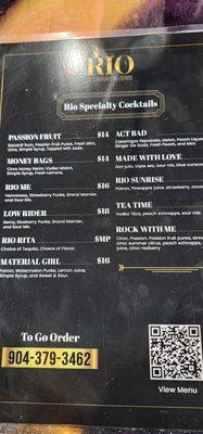 Drink menu