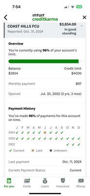 See my payment history with Coast Hills !