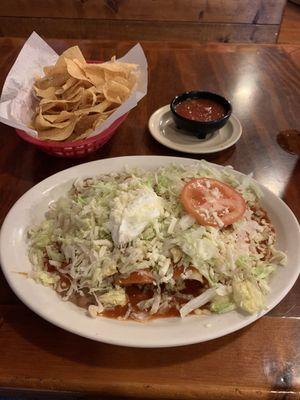 Chips and dip and my main entry...Enchiladas Supremas!