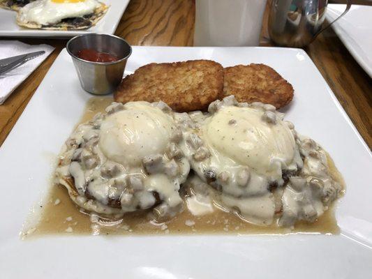 The Appalachian: Pancake at the bottom, sausage, Egg, Sausage Gravy. Yum