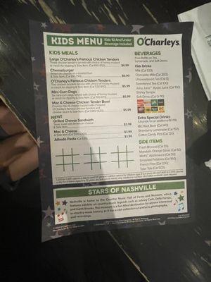 Kids menu