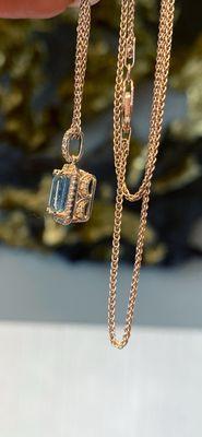 Emerald Cut Aquamarine & Diamond Necklace 14K White Gold