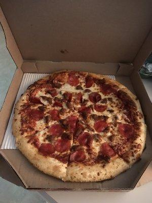 Large two topping pizza with sausage and pepperoni