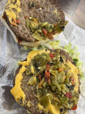 Green chile on the Jungle Jim's burger