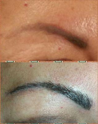 Before and after with microblading eyebrows