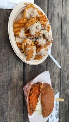 Chicken Waffle Fries and Buffalo Chicken Sandwich