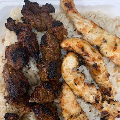 Steak tip and chicken combo with rice pilaf!