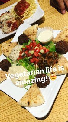 Mediterranean platter and eggplant with spaghetti!