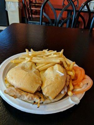 Lousy plain, boring grilled chicken sandwich. No seasoning or Mayo $6.75. Fries $2.  THEY DO ITALIAN GREAT. Too hungry to send back.