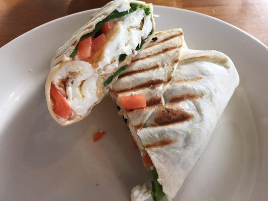 Heart healthy wrap: spinach, egg whites and feta cheese