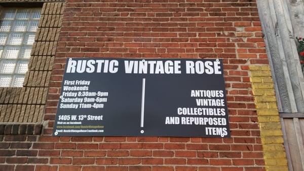 Store hours and location for the Rustic Vintage Rose!