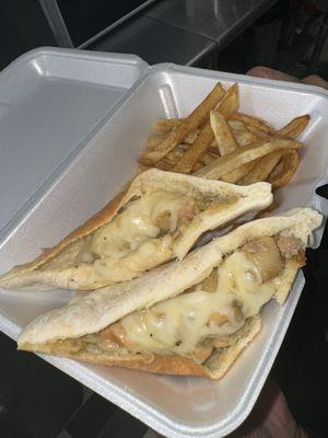 Chicken and Cheese Sandwich with freshly cut fries