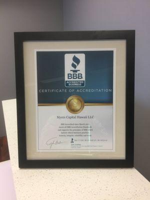 BBB Certificate of Accreditation