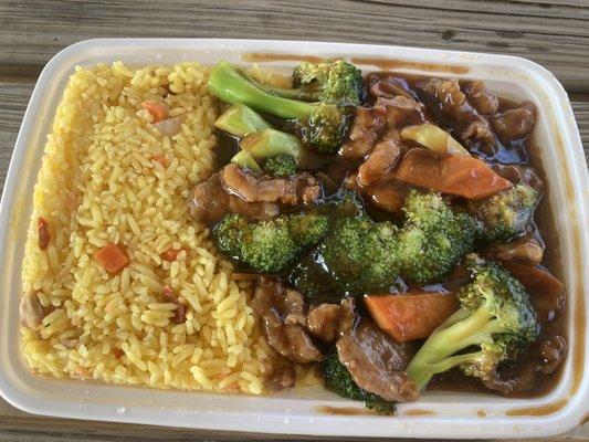 Beef and Broccoli with pork fried rice combo