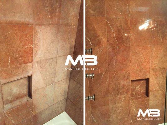 Marble shower refinishing, polishing and sealing