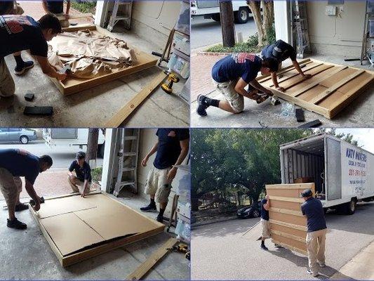 Katy Movers offers customer crating for your special pieces like glass/marble tops, chandeliers, and artwork.