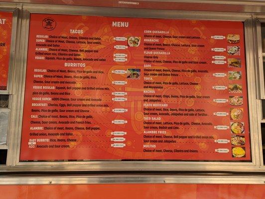 Their latest food truck menu (Sep 2022)