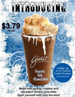 Frozen hot chocolate made with creamy Gorant milk chocolate! Find out what everyone is raving about!