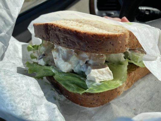 Can you believe an amazing sandwich like this exists! The bread is always soft, chicken pecan salad so fresh! Huge too!