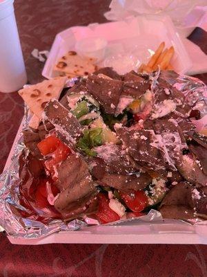 Greek salad with gyro meat