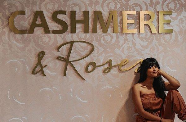 Classy brushed gold dimensional letters lobby sign for Cashmere & Rose.