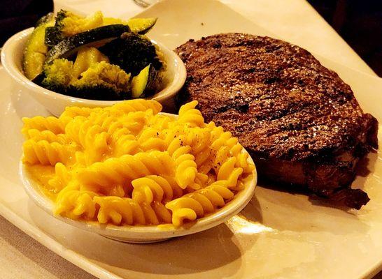 Ribeye [med rare] w/Macaroni & Cheese and mixed vegetables ~ 1.21.24