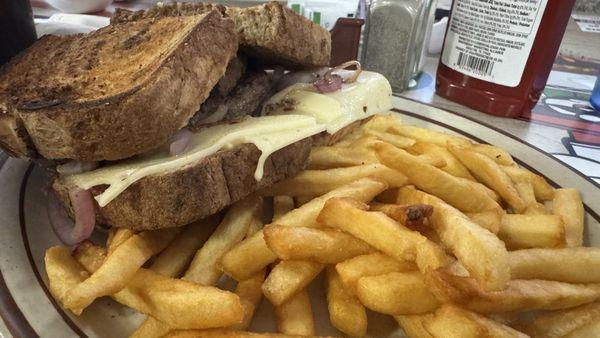 Patty melt and fries.