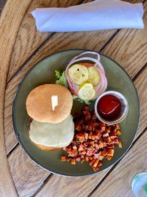 7/21 Local beef burger with sweet hash