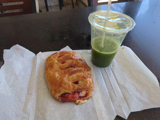 Strawberry Danish, and fresh green juice.