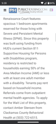 description of the Apartments as SUPPORTIVE HOUSING getting HUD $$ for what??